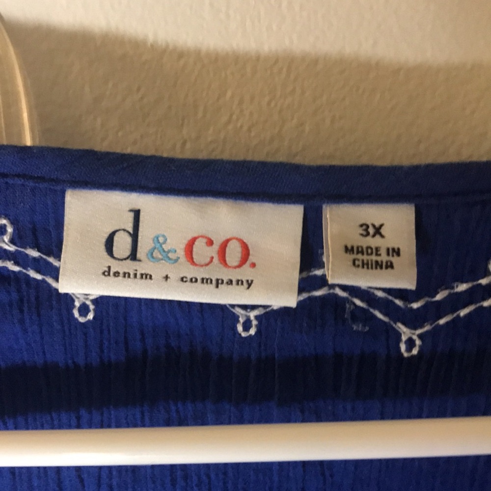 d & co. long sleeve size 3x blue white cotton polyester embroidered top summer - Picture 2 of 11
